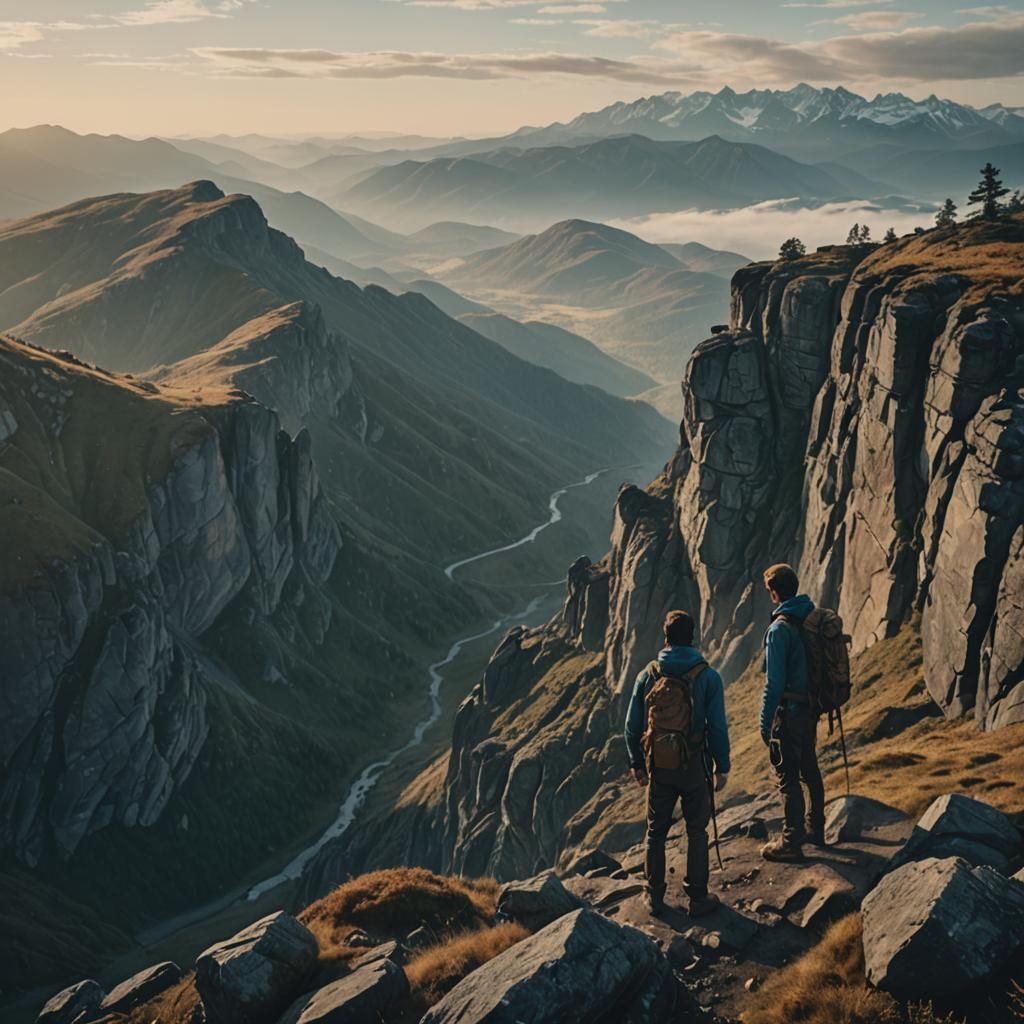 Hiker at Cliff Edge in Golden Hour Light