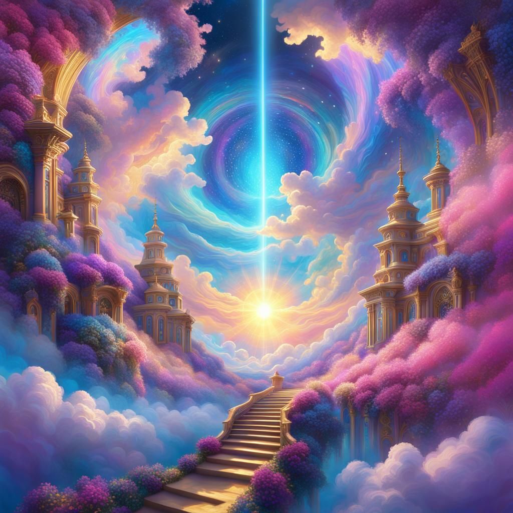 Astral Portal Radiating Light in Dreamy Mixed Media Art