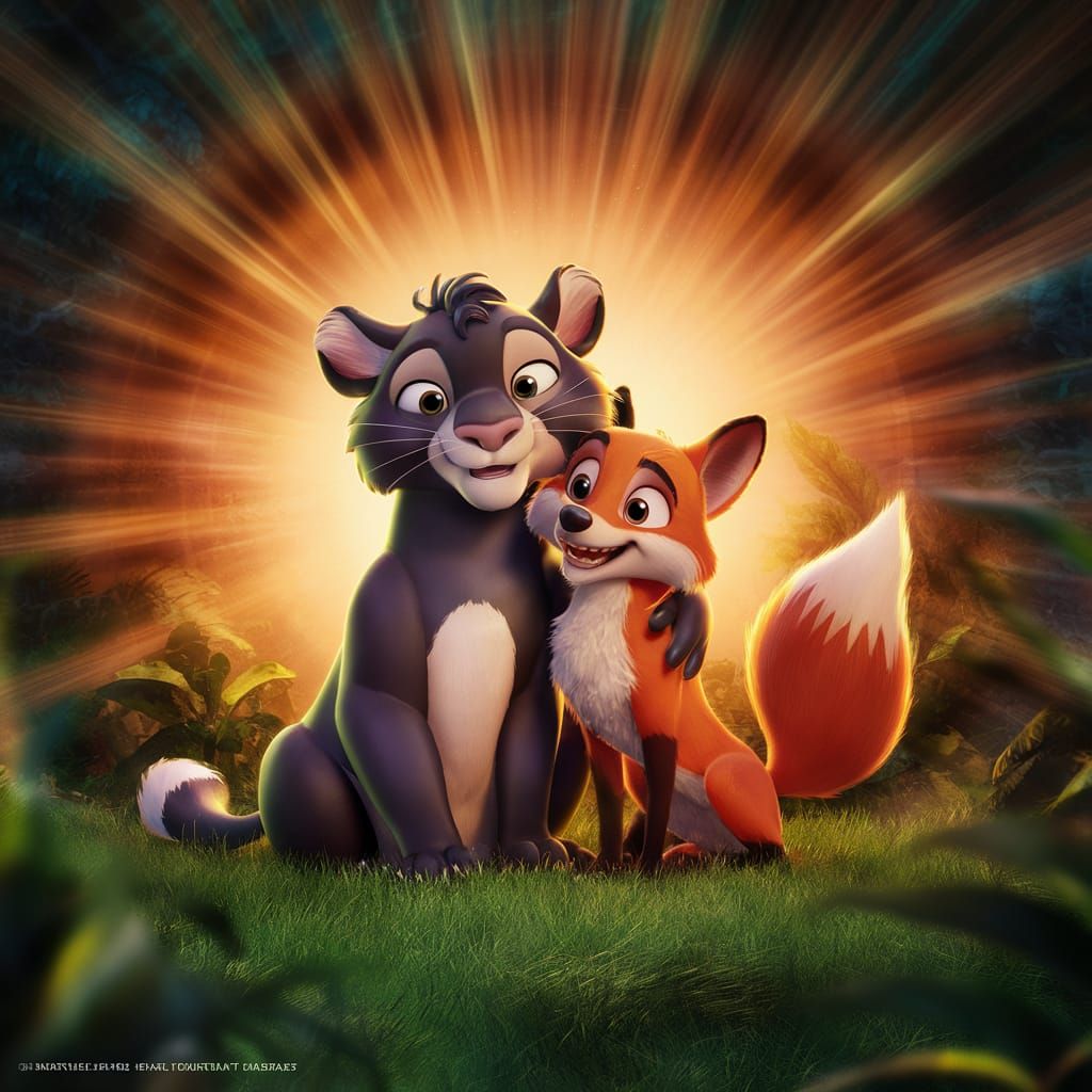 Charming Puma and Fox Friendship in 3D Concept Art