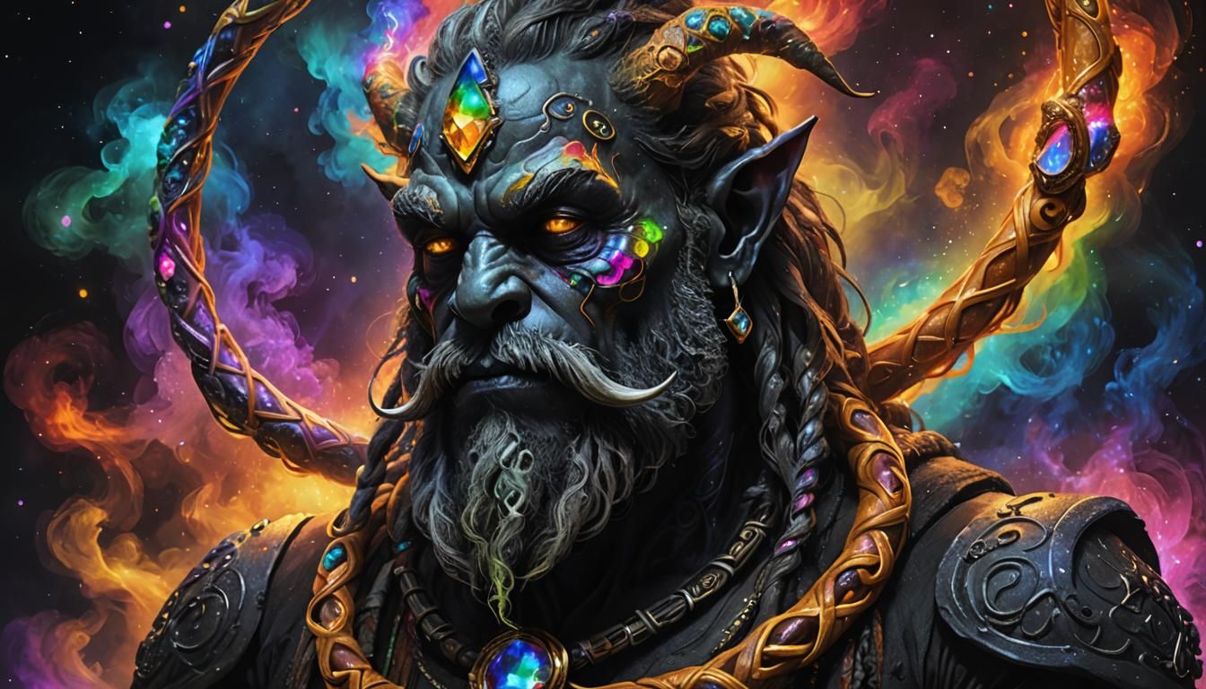 Orc alien with a long, braided beard posing for ORC DAILY