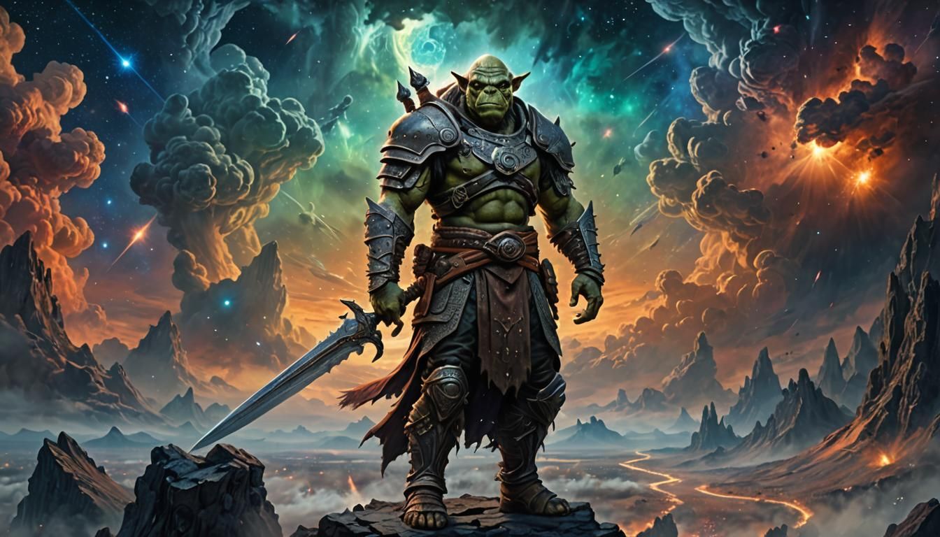 Orc alien with a long, braided beard posing for ORC DAILY