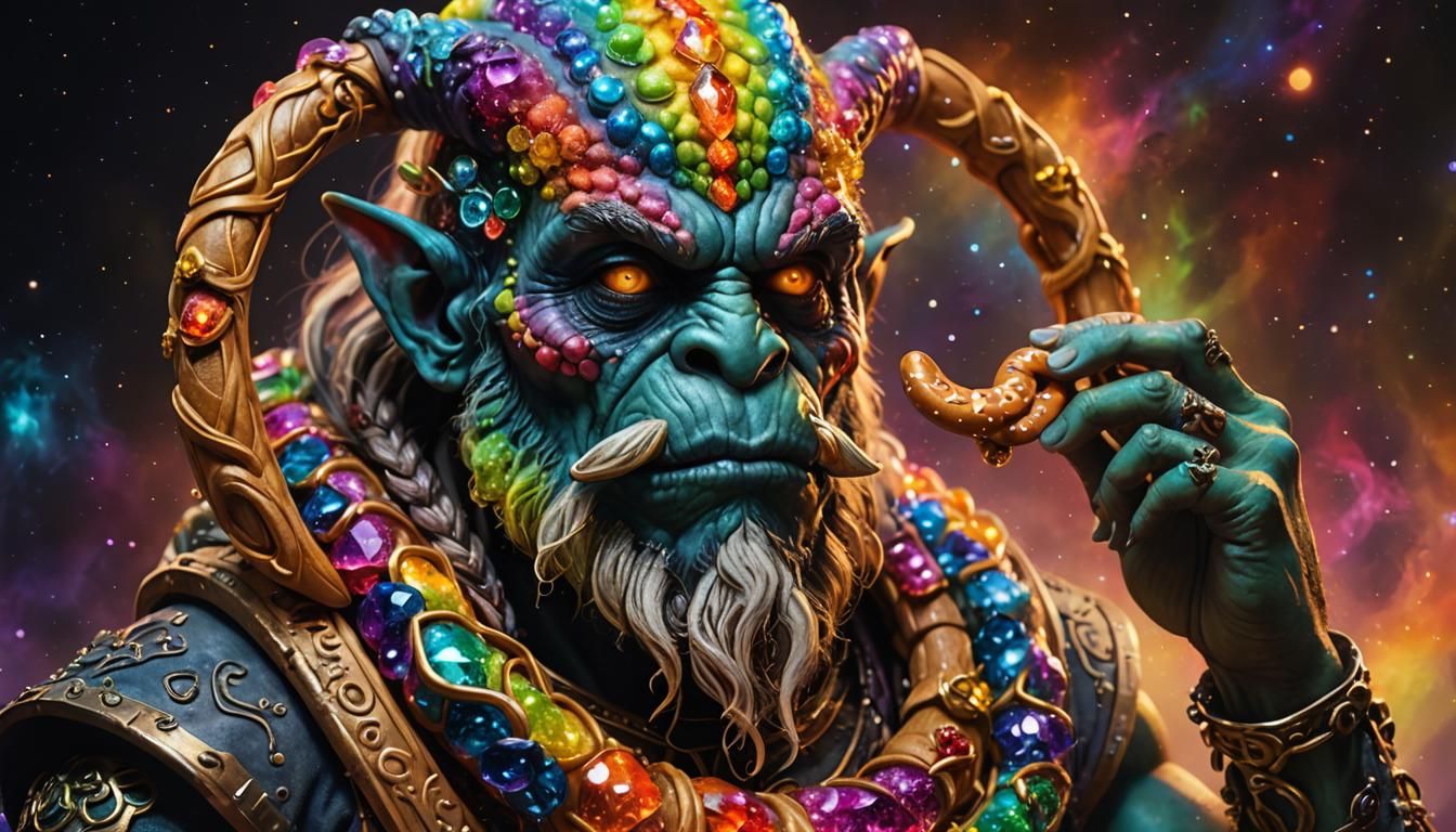 Orc alien with a long, braided beard posing for ORC DAILY