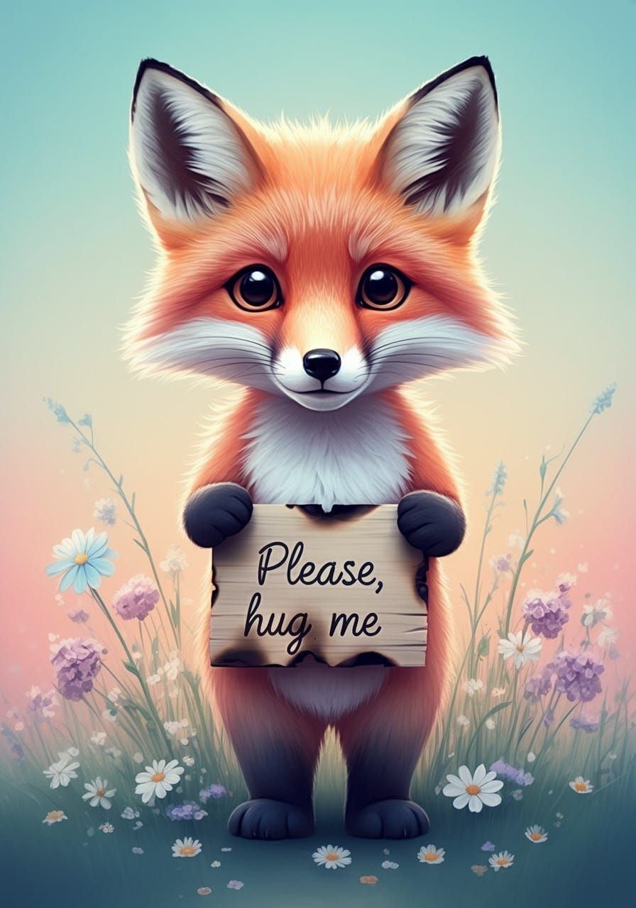 Adorable Fox Asks for a Hug in Watercolor Style