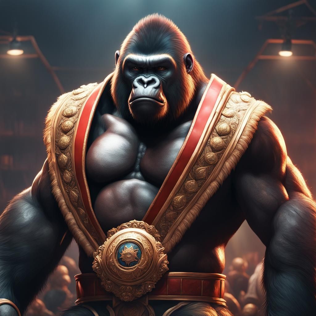 Gorilla Boxing Champion Portrait in Hyperdetailed Style