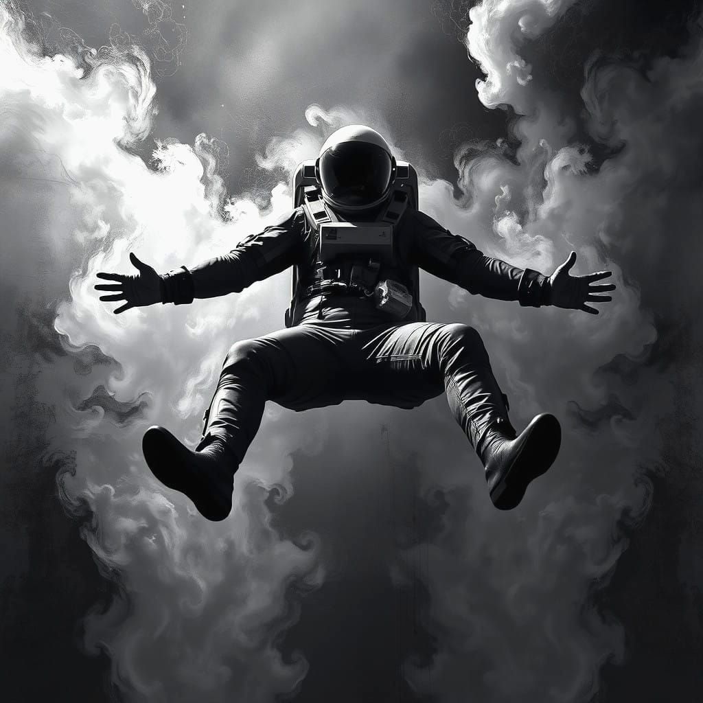 Surreal Zero-Gravity Portrait in Bizarre Rorschach-Art Style