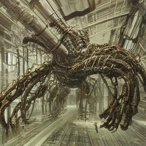 Biomechanical Creature Emerges from Industrial Abyss in Cybe...