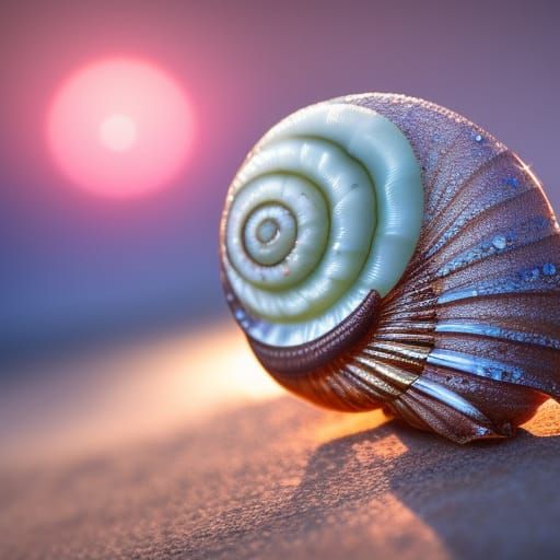Diamond Encrusted Glass Snail Shell at Sunrise