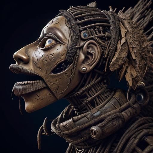 Surreal Woman's Face Sculpture with Fish Eyes