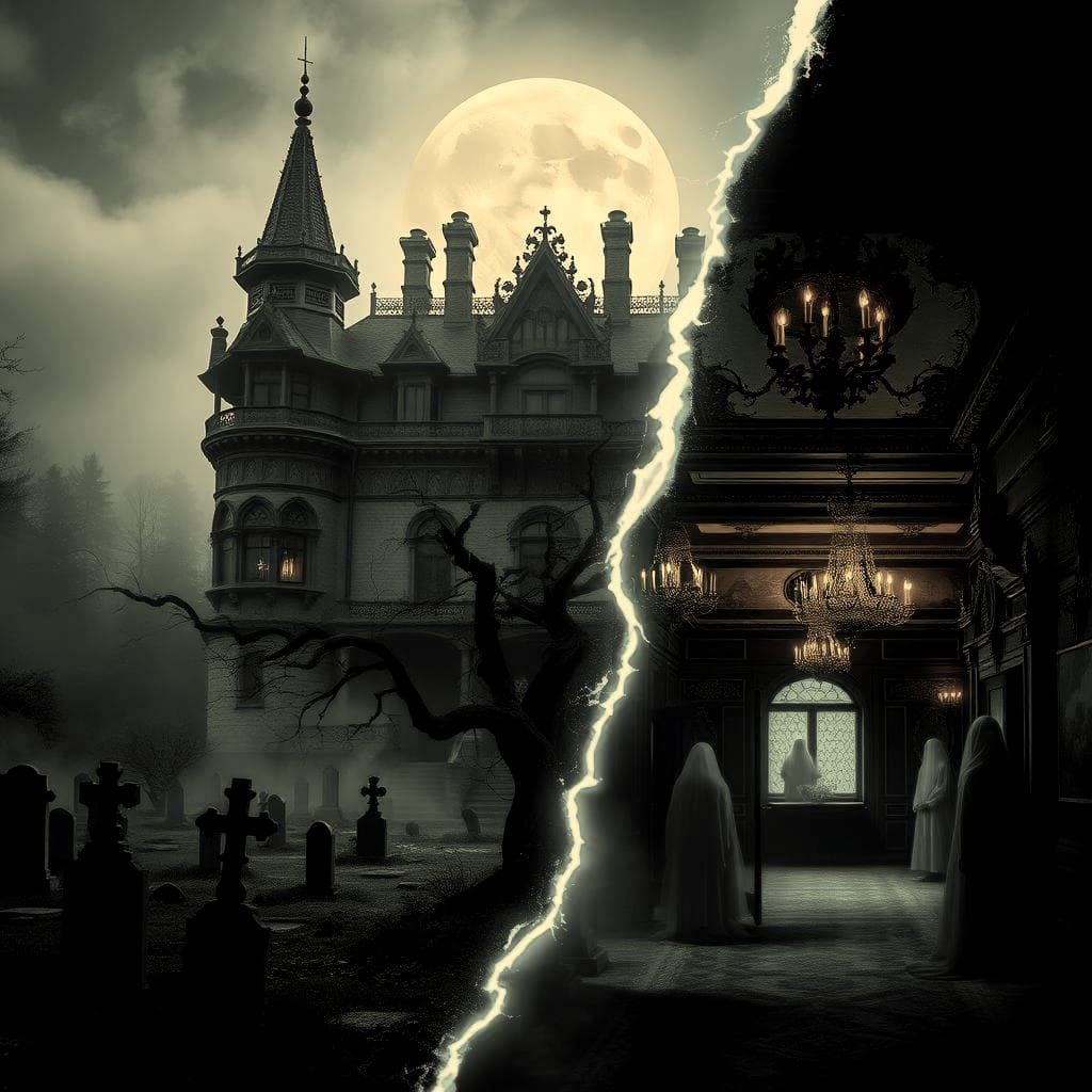 Creepy Haunted Mansion Split View