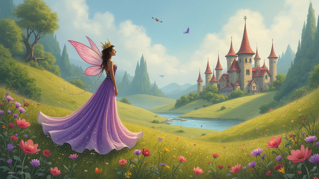 Fairy Village: Purple Queen's Departure in Dreamlike Style