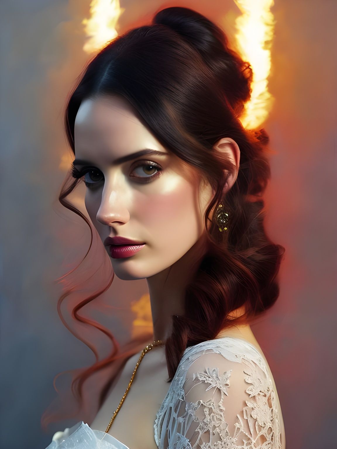 Goddess Portrait with Ponytail in Impasto Style