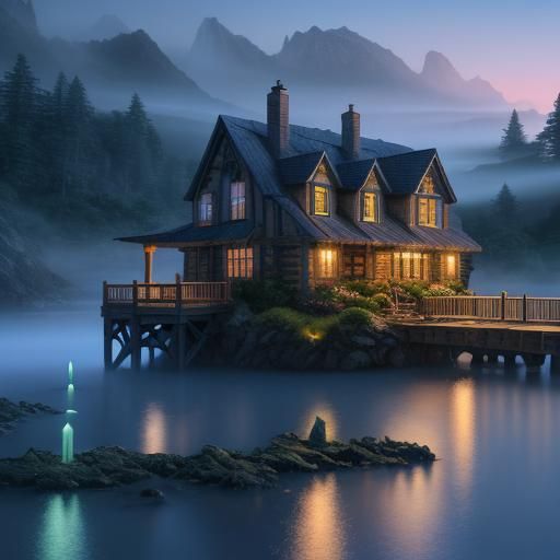 Holiday Home with Blue Sea in Ethereal Style