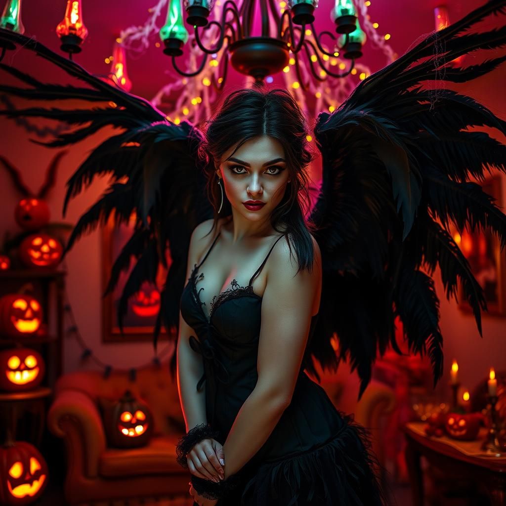 Eerie Halloween Angel in Giger-Inspired Setting