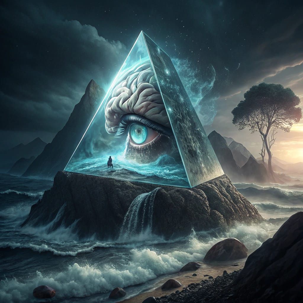 Ethereal Eye in Crystalline A Amidst Crashing Waves