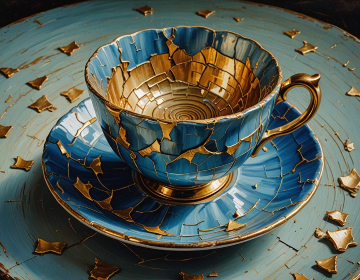 Delicate Spiral Teacup in Vibrant Impasto Oil Painting