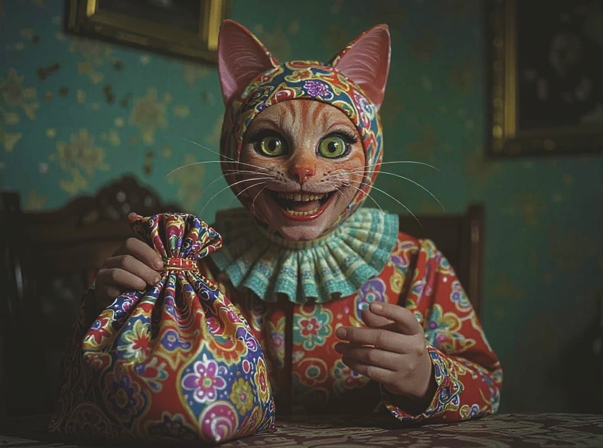 Surreal Cursed Being with Paisley Magic Bag