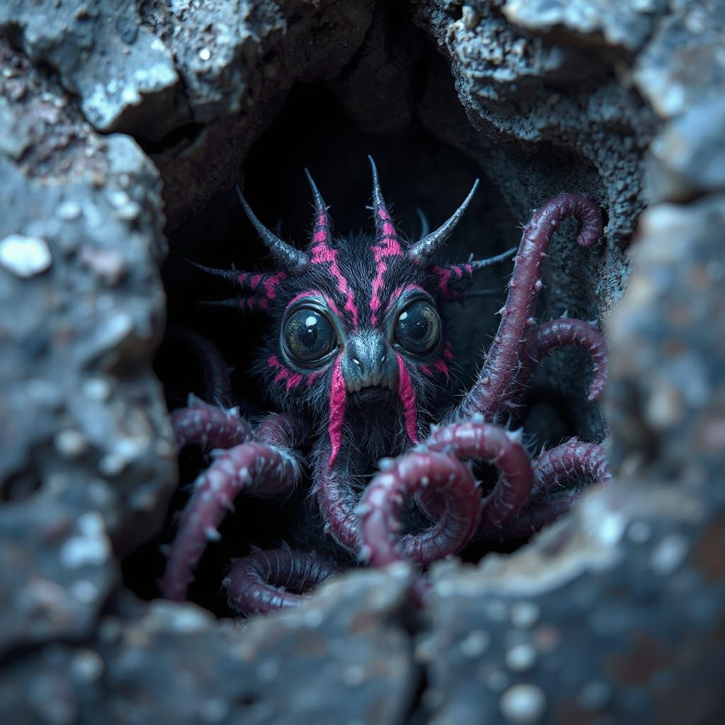 Neon Furry Creature with Tentacles: Digital Art