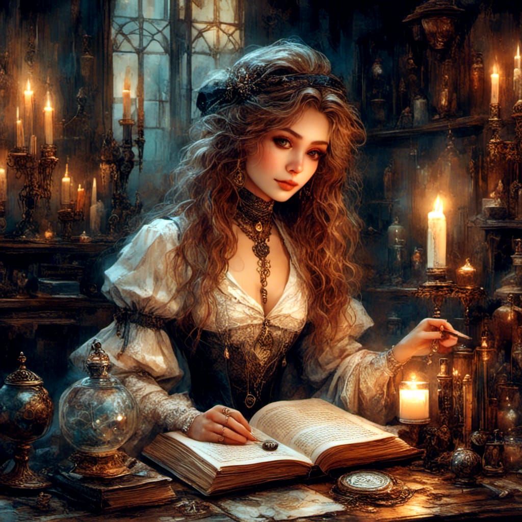 Gothic Witch in Victorian Illustration Style
