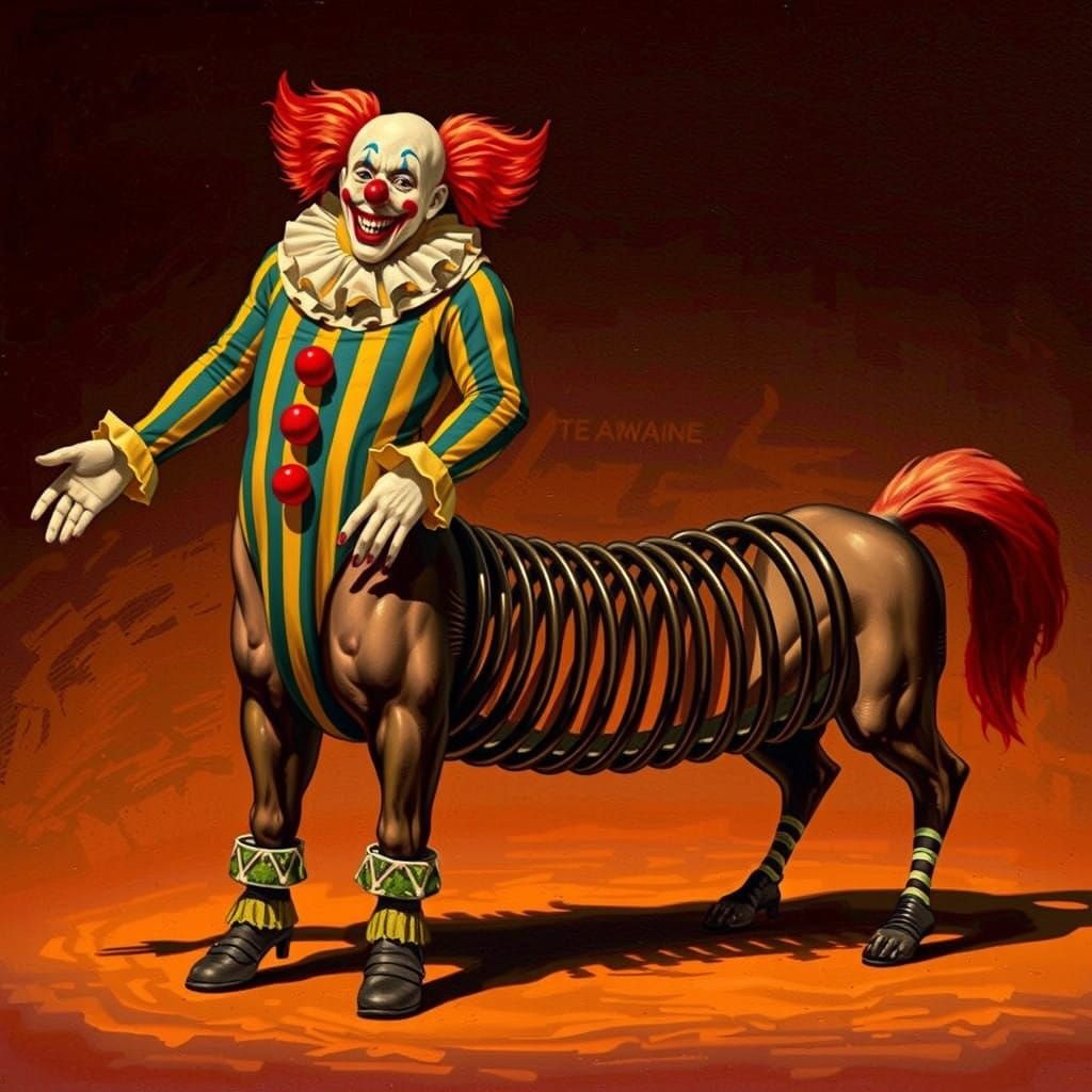 Ethereal Carnival Creature in Vintage Horror Style