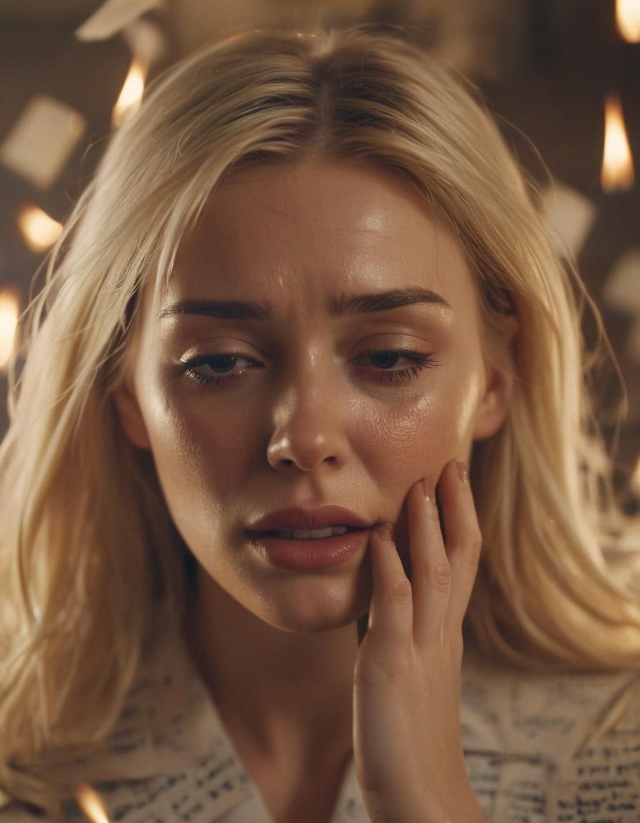 Crying Woman with Burning Letters in 35mm Style