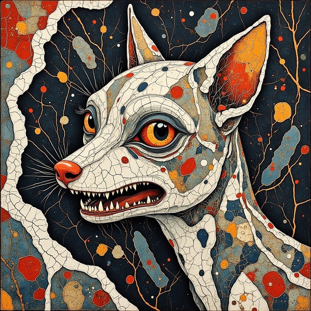 Surreal Hellhound in Divine Oil Painting