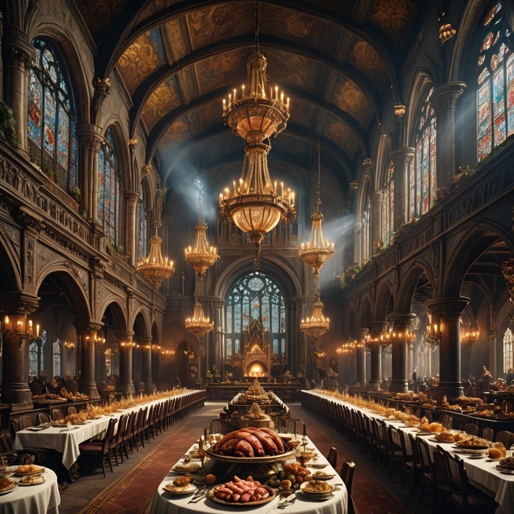 Medieval Banquet in Grand Hall: Digital Matte Painting