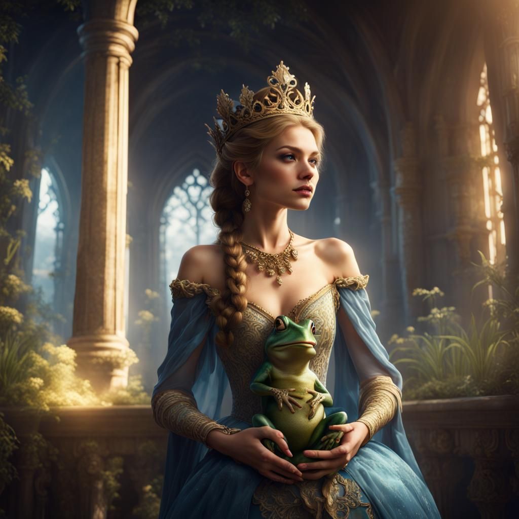 Princess Holds a Frog in a Detailed Matte Painting