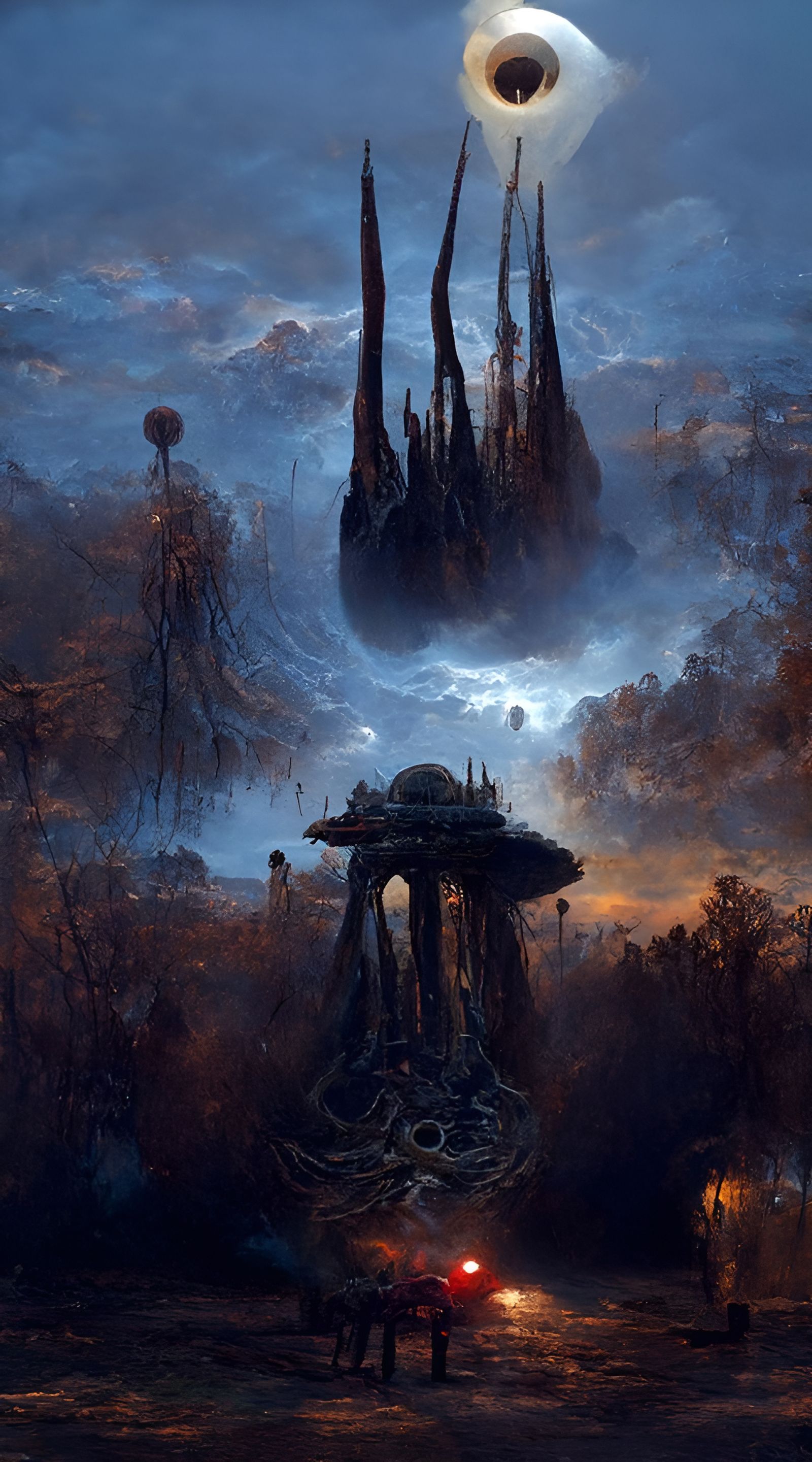 Alien Creatures and Ruins in Sci-Fi Landscape