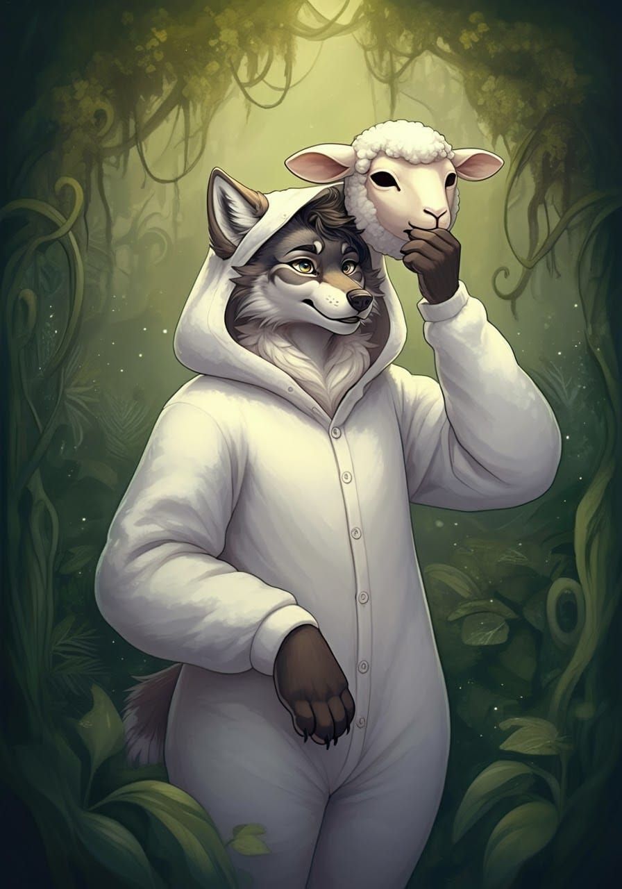 Wolf Unveiling in Sheep's Clothing, Art Nouveau Style