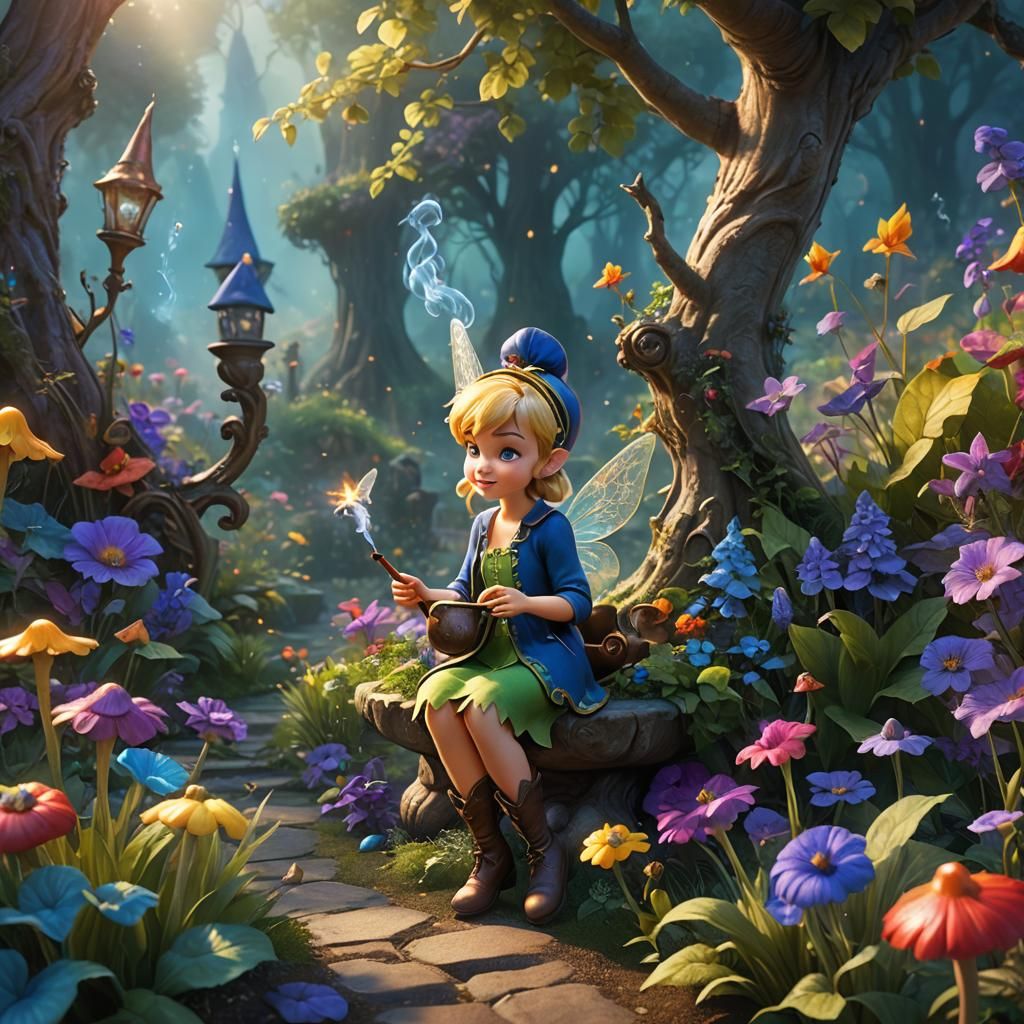 Tinkerbell as Smoking Garden Gnome: Matte Painting