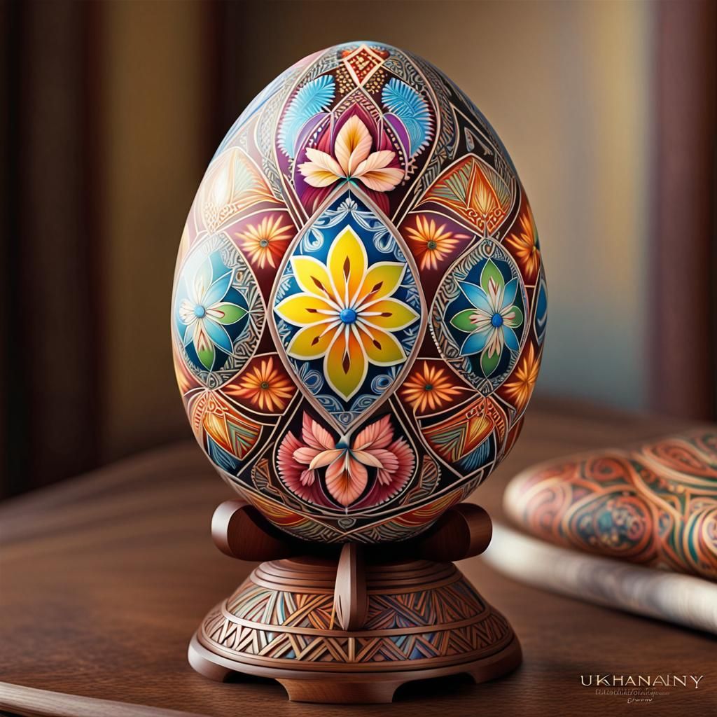 Vibrant Pysanky Egg with Ukrainian Geometric Patterns