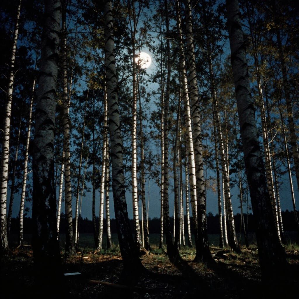 Moonlit Birch Forest Cinematic Masterpiece