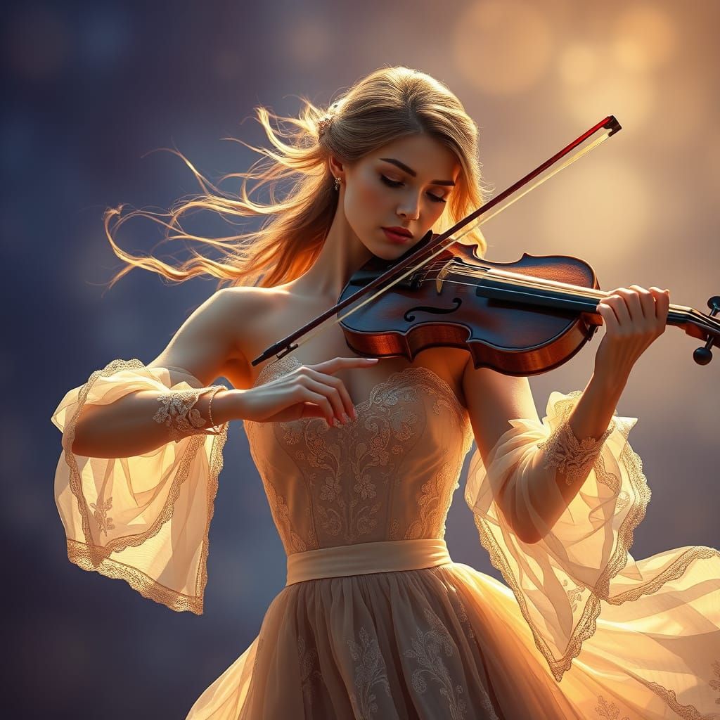 Enchanted Violinist in Golden Light
