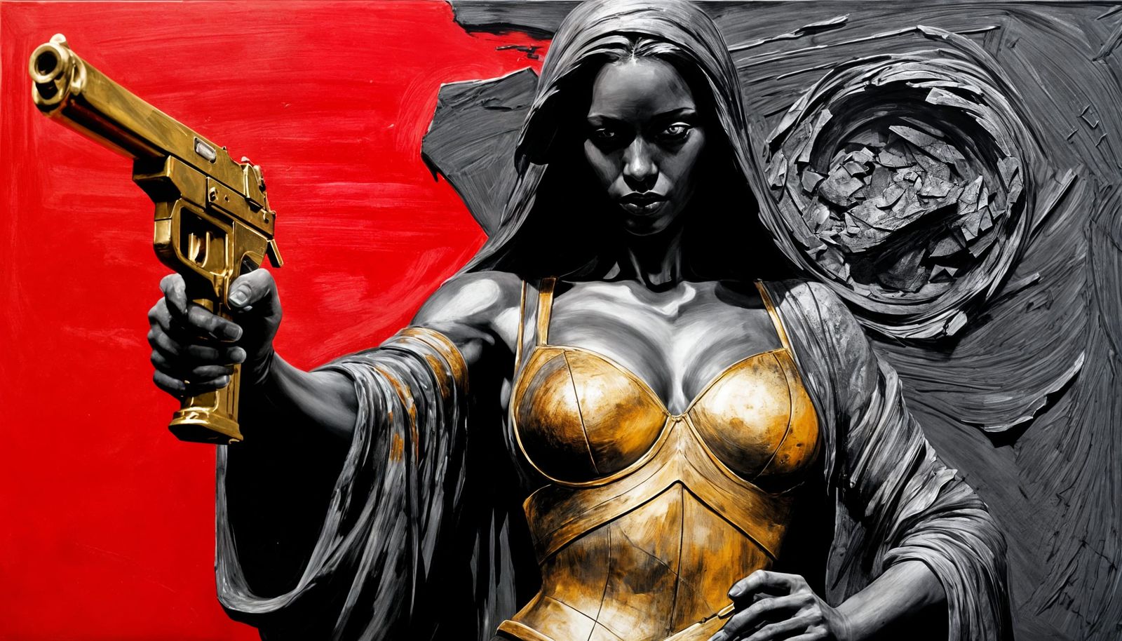 Textured Acrylic Painting with Charcoal Outlines