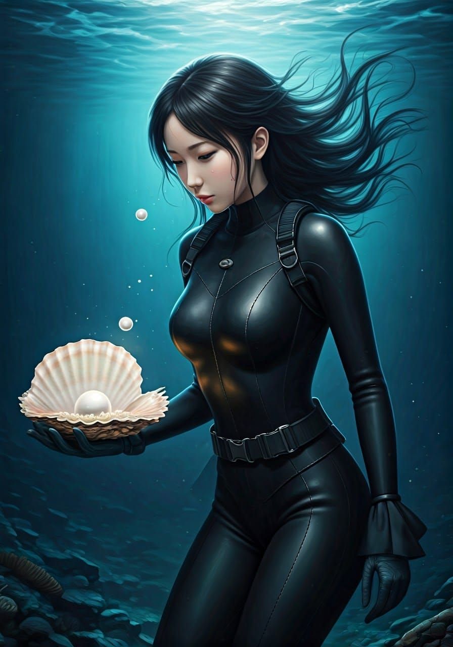 Deep Sea Pearl Diver in Hyperrealistic Style