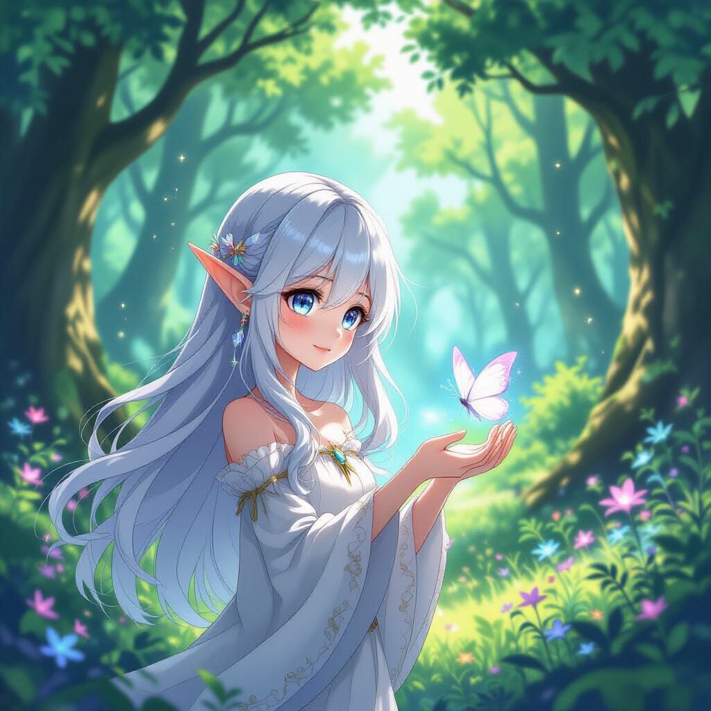 Forest Elf Girl in Enchanted Clearing