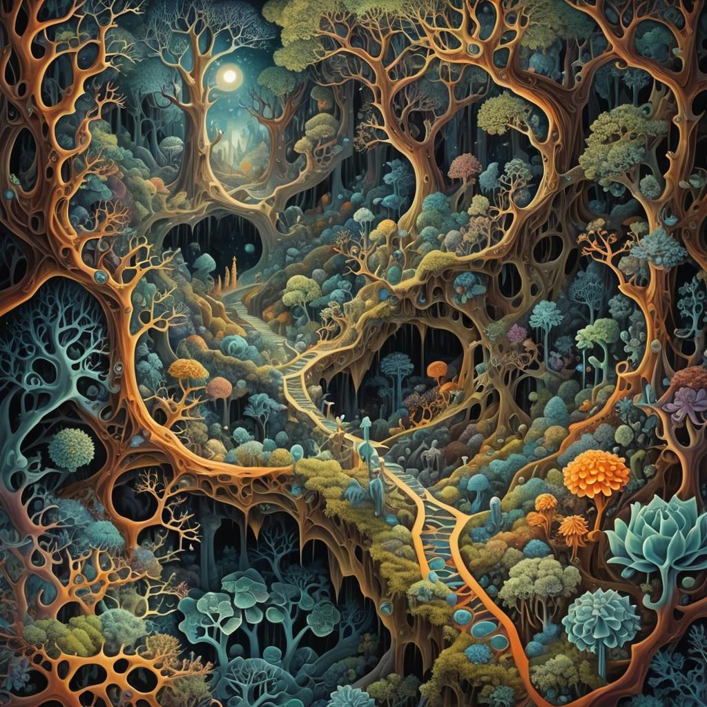 Surreal Fractal Abyss with Bizarre Life Forms