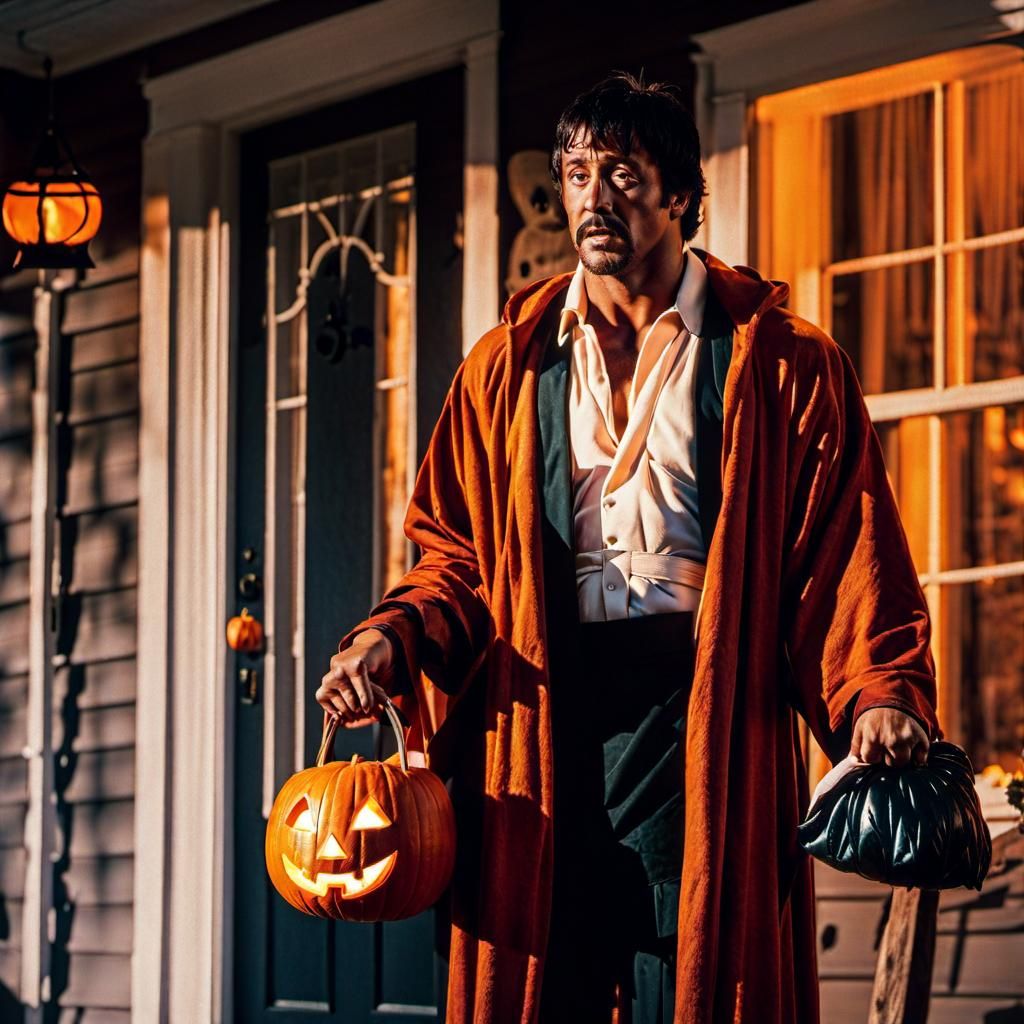 Rocky Balboa Trick-or-Treating in Nostalgic Film Still