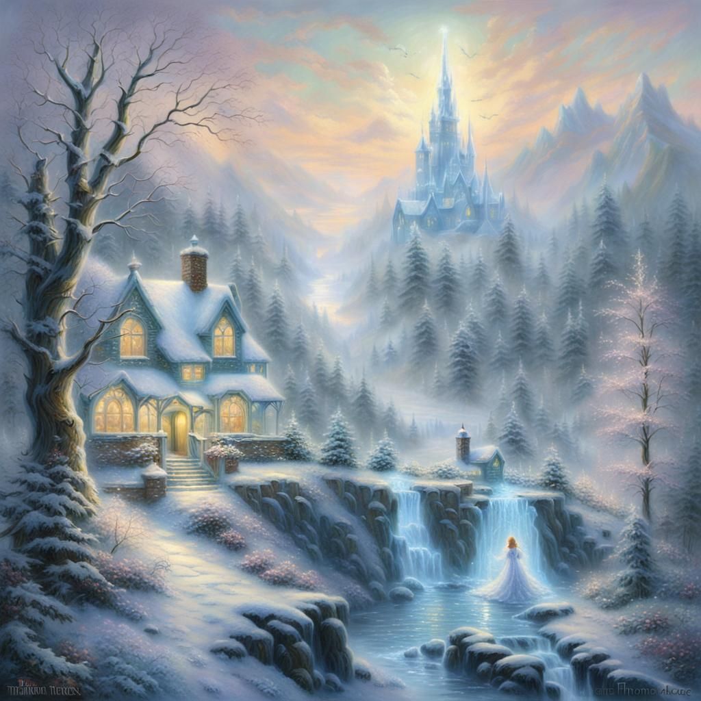 Ethereal Ice Witch in a Fantasy Landscape