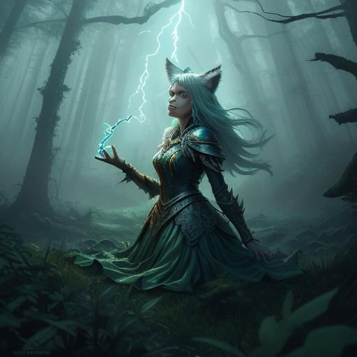 Wolf Girl Wolfie Harnessing Lightning Magic