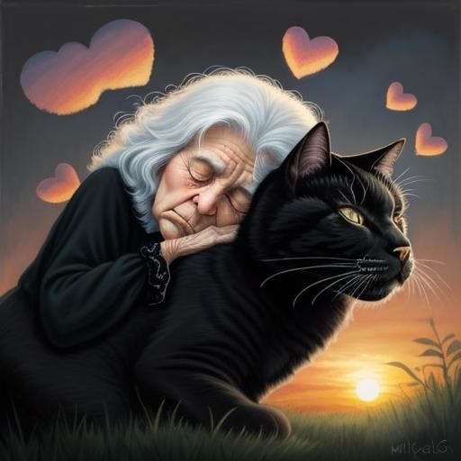 Touching Portrait of Woman Sleeping on Giant Cat