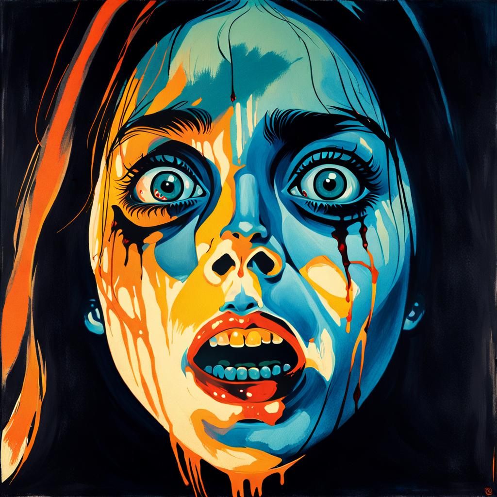 Creepy Possessed Girl Portrait as Ominous Painting