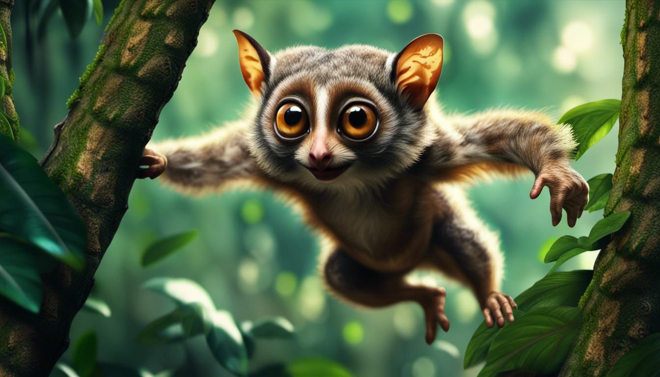 Bush Baby's Jungle Leap: Hyperrealistic 4K Image