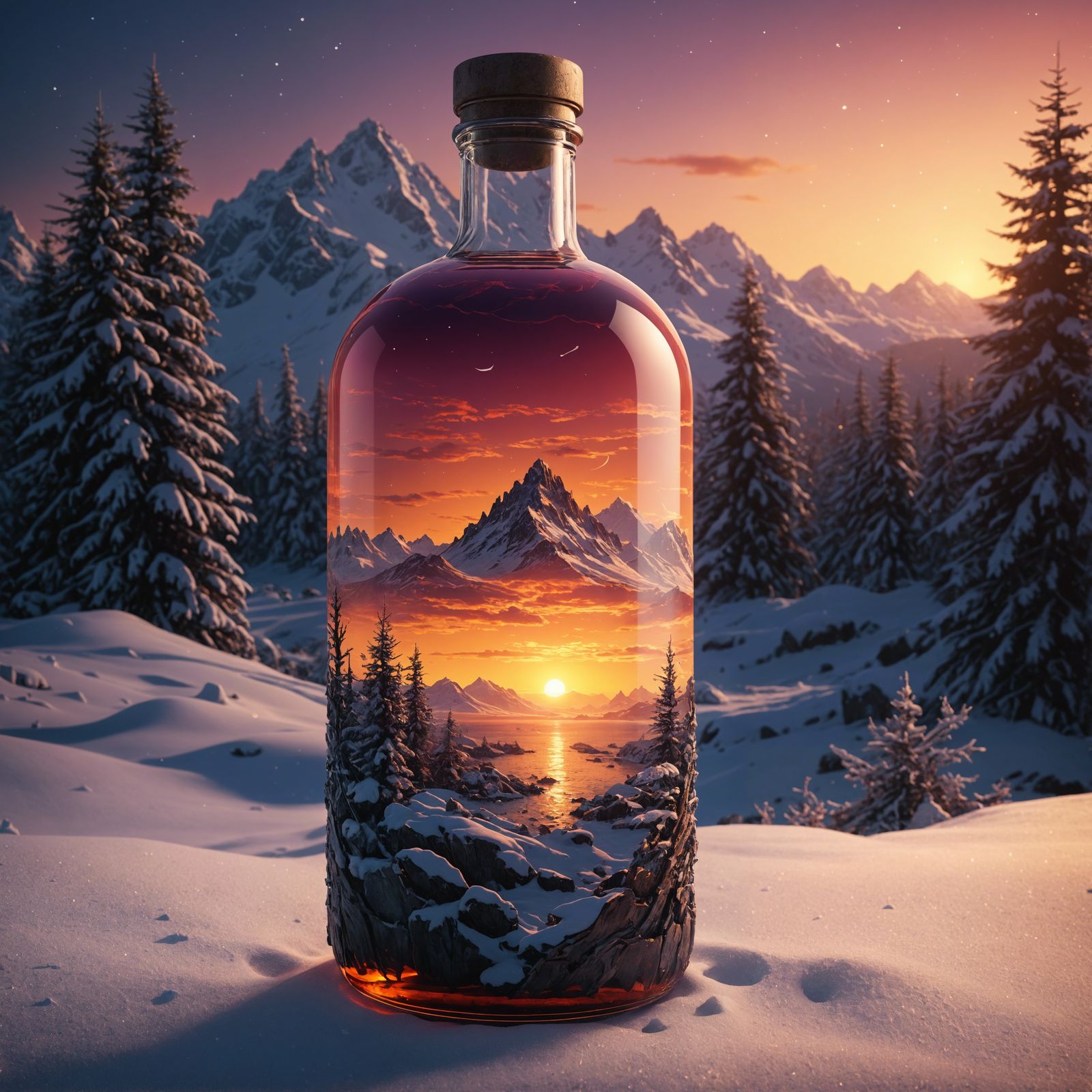 Winter Sunset in a Bottle: Detailed Matte Painting