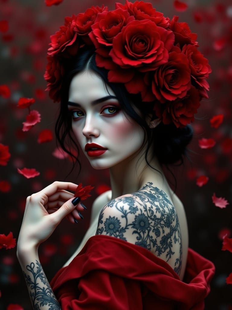 Gothic Elegance: Surreal Portrait in Dark Romantic Style