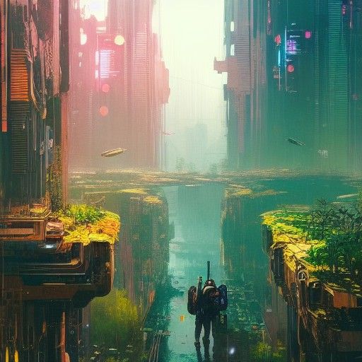 Cyberpunk City Overgrown with Nature in 8K