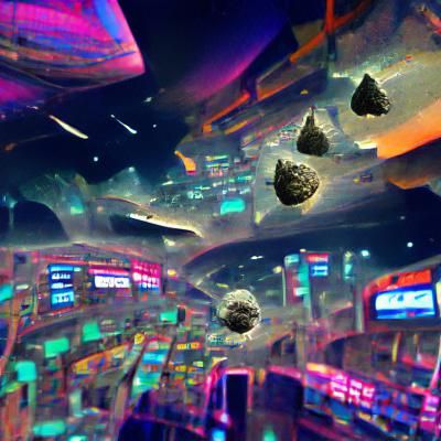 Futuristic Asteroid City in Space