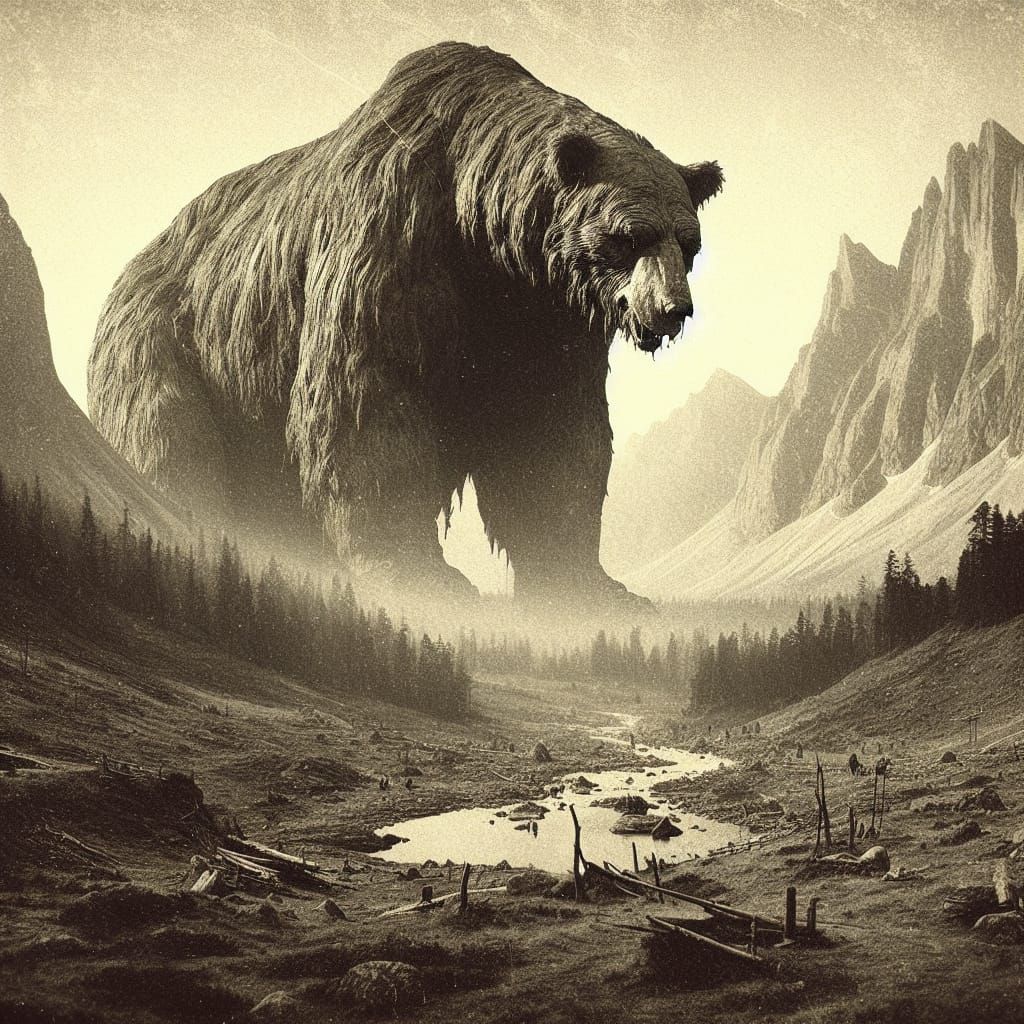 Towering Ursine Beast in Vintage Black and White