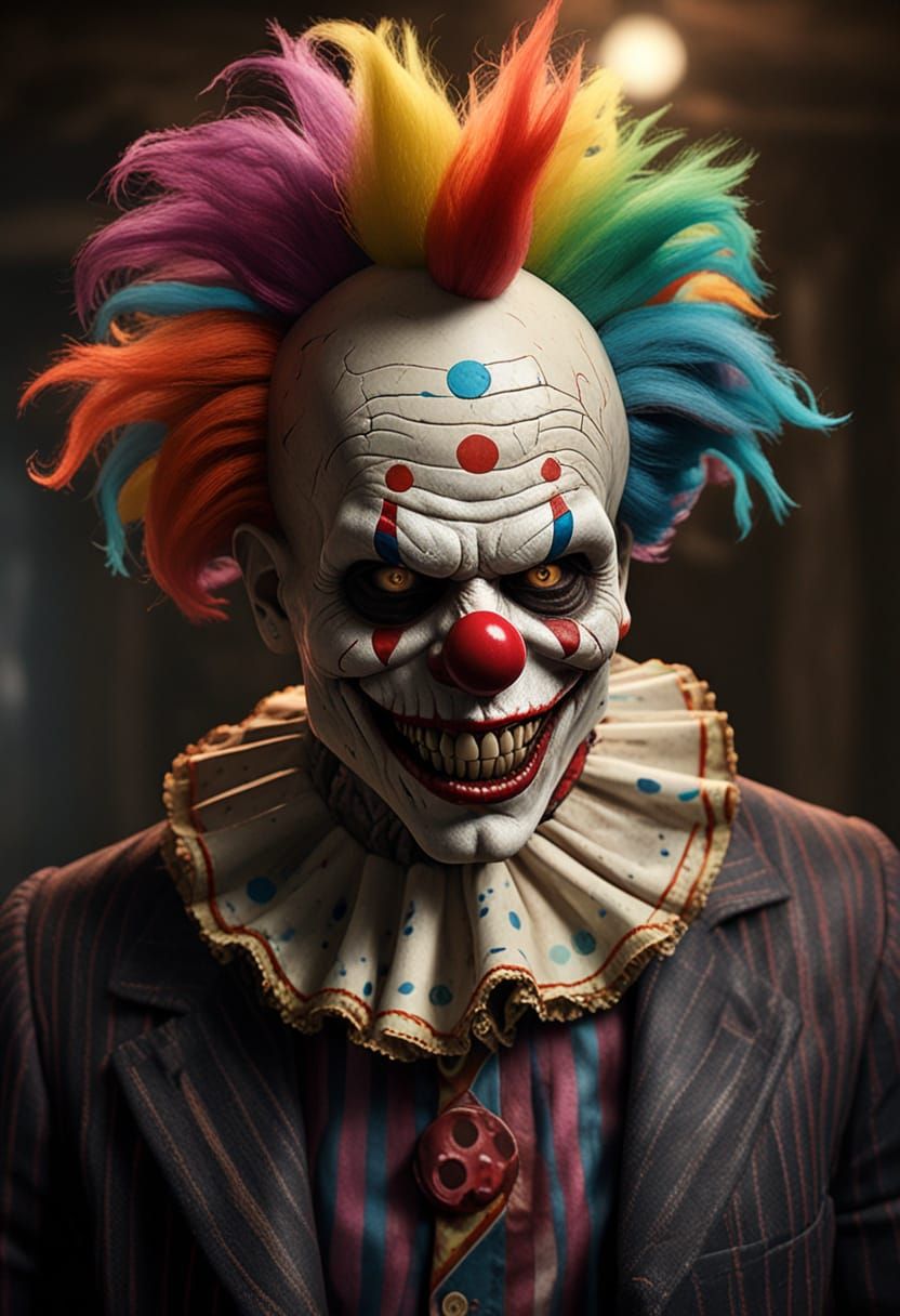 Sinister Clown Skull with Rainbow Afro