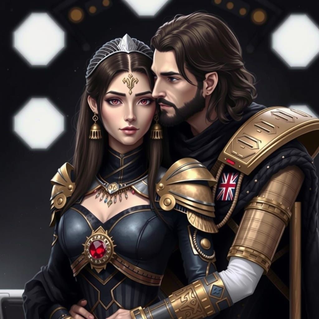 Dark Goddess and Light God Embrace in Space